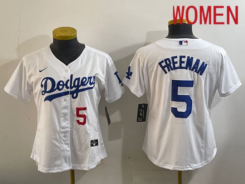 Women Los Angeles Dodgers 5 Freeman White Game 2024 Nike MLB Jersey style 11202